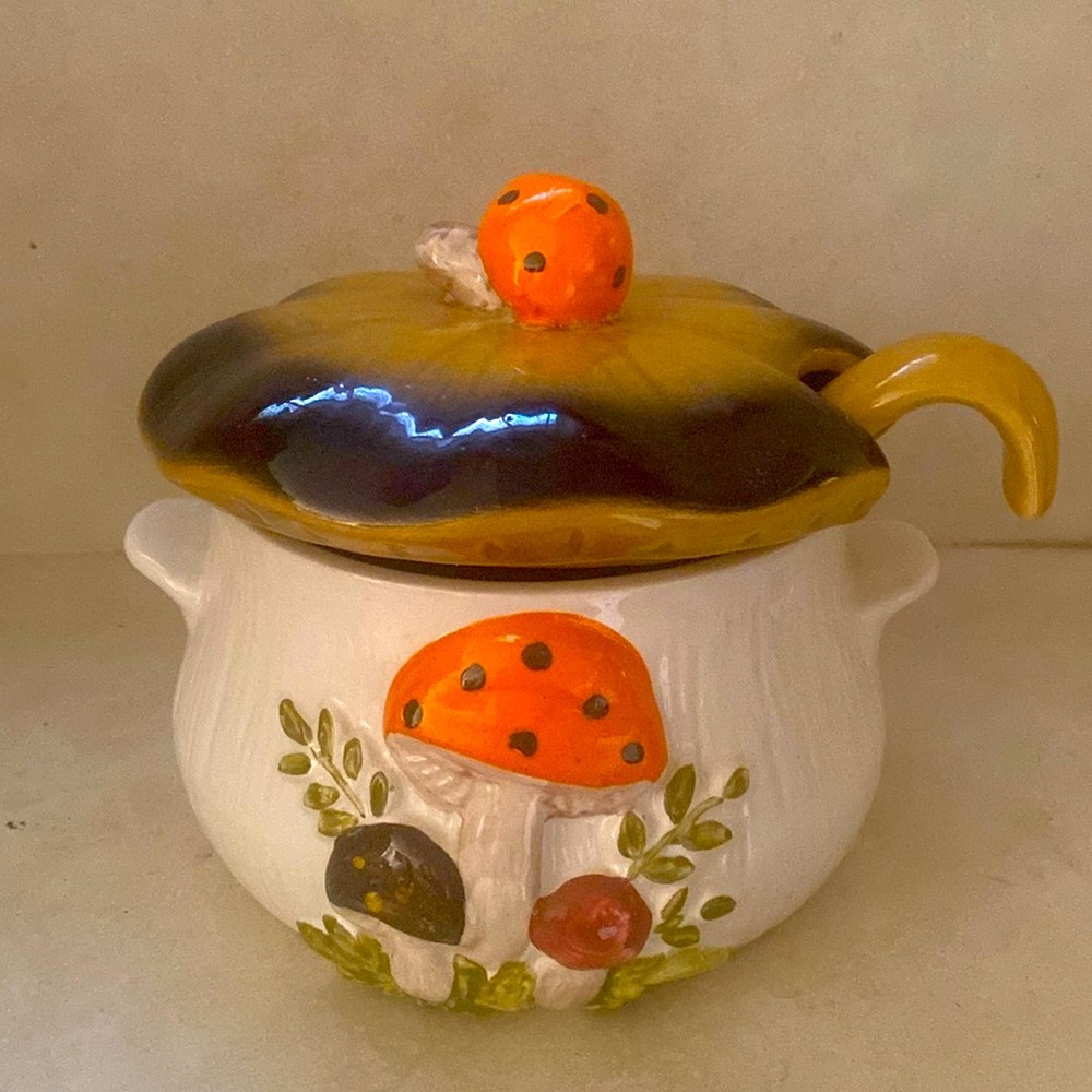 Rare Merry Mushroom Vintage Laurentian Tureen/Soup Serving Bowl w Ladle/Lid LRG